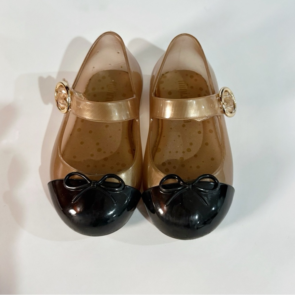 Mini Melissa Girls Pink Glitter & Nude Bow Jelly Mary Jane Sandals - Picture 6 of 12